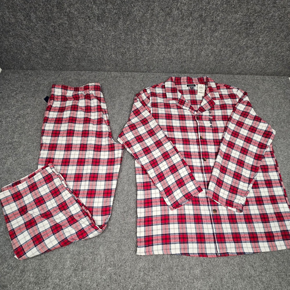 Club Room Mens Pajama Set Flannel Plaid Sleepwear 2-Piece Red White Combo XXL